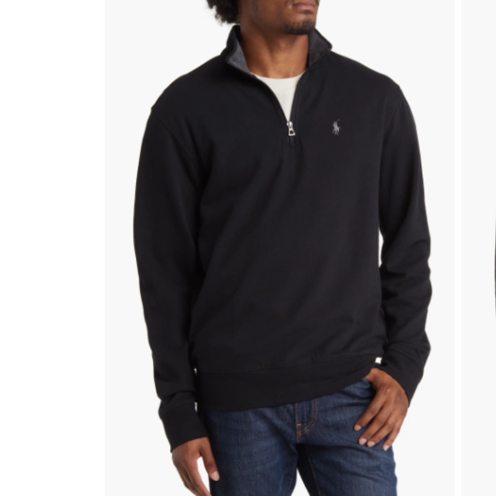 Polo‎ Ralph Lauren Double Knit Quarter Zip Pullover Black Men’s Size XL Pony